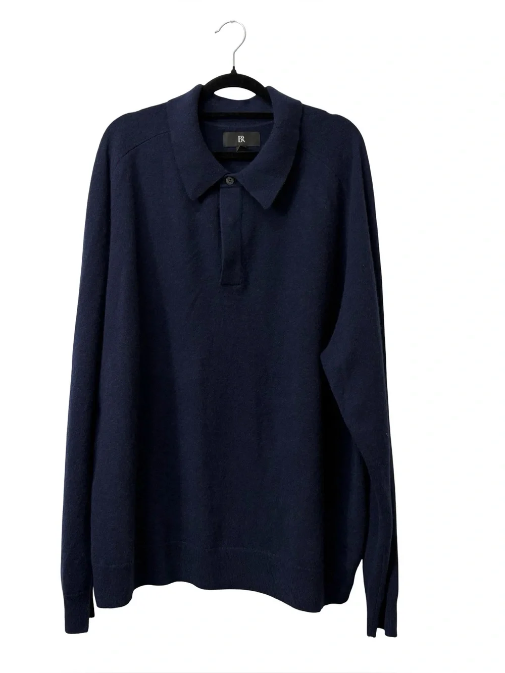 Banana Republic dark navy blue long-sleeve knit polo sweater 100% Cashmere Sz XL
